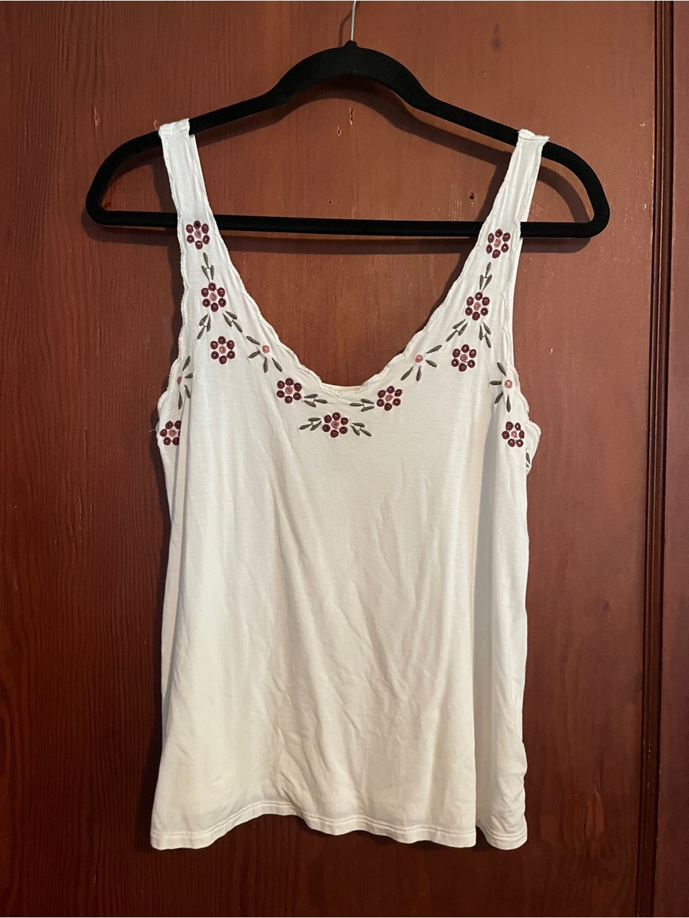 American Eagle Outfitters White Tank with Red Floral Embroidery